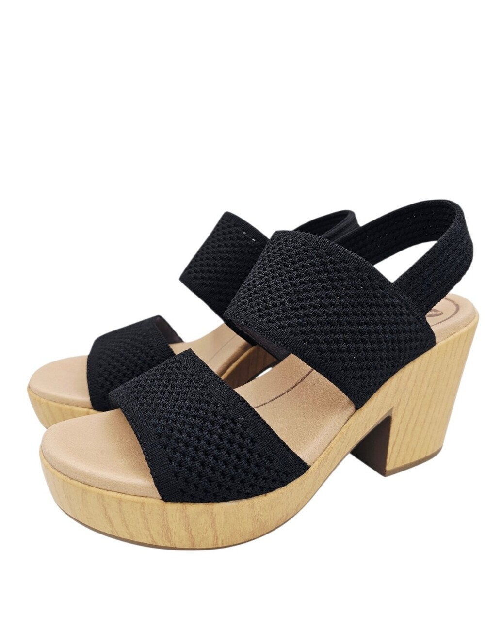Dr. Scholls Becca Women's size 7 Black Chunky Platform Wooden Heel Sandals